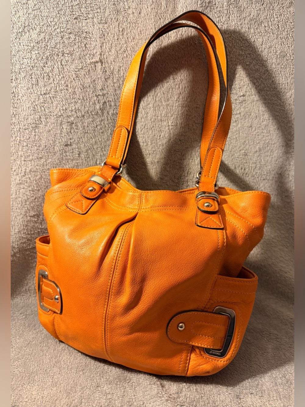 b. makowsky Orange Leather Shoulder Bag